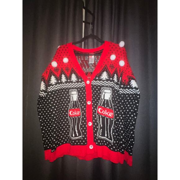 Ugly Christmas Sweater Xmas Cardigan Size Large Coca-Cola - Picture 1 of 3